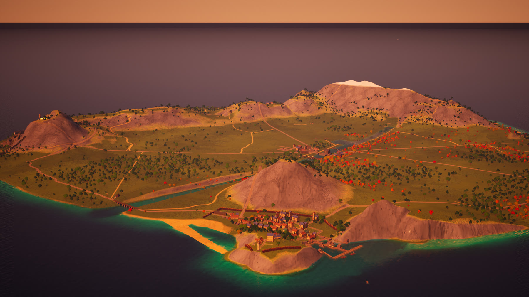 The island of Verutha at sunset, seen from above